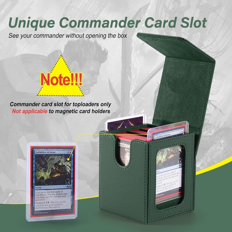 Stepane MTG Deck Box, Double Display Window MTG, Commander Deck Box Fits 120+ Single Sleeved Cards, PU Leather Magnetic Closure Card Box with 2 Dividers&2 Toploaders for TCG, CCG, Green - Image 5